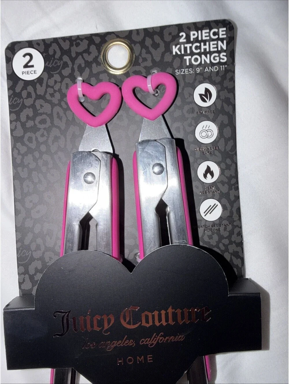 New Juicy Couture Pink and Silver Heart Tongs Set Of 2